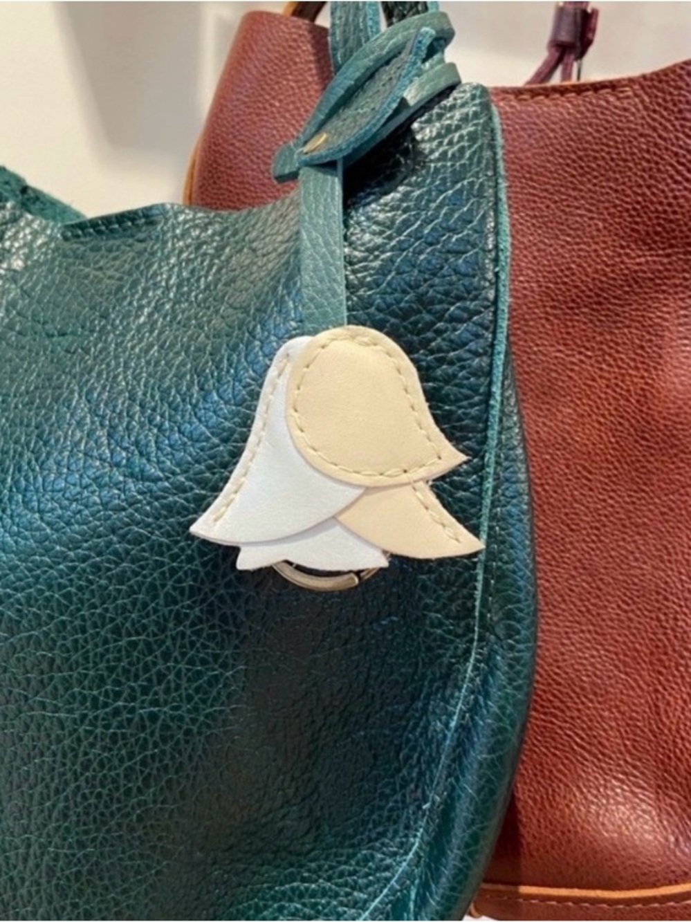 Portland Leather Rose in Dragon Bone and Pearl Bag Tassel/Charm/Bag Flair - NEW